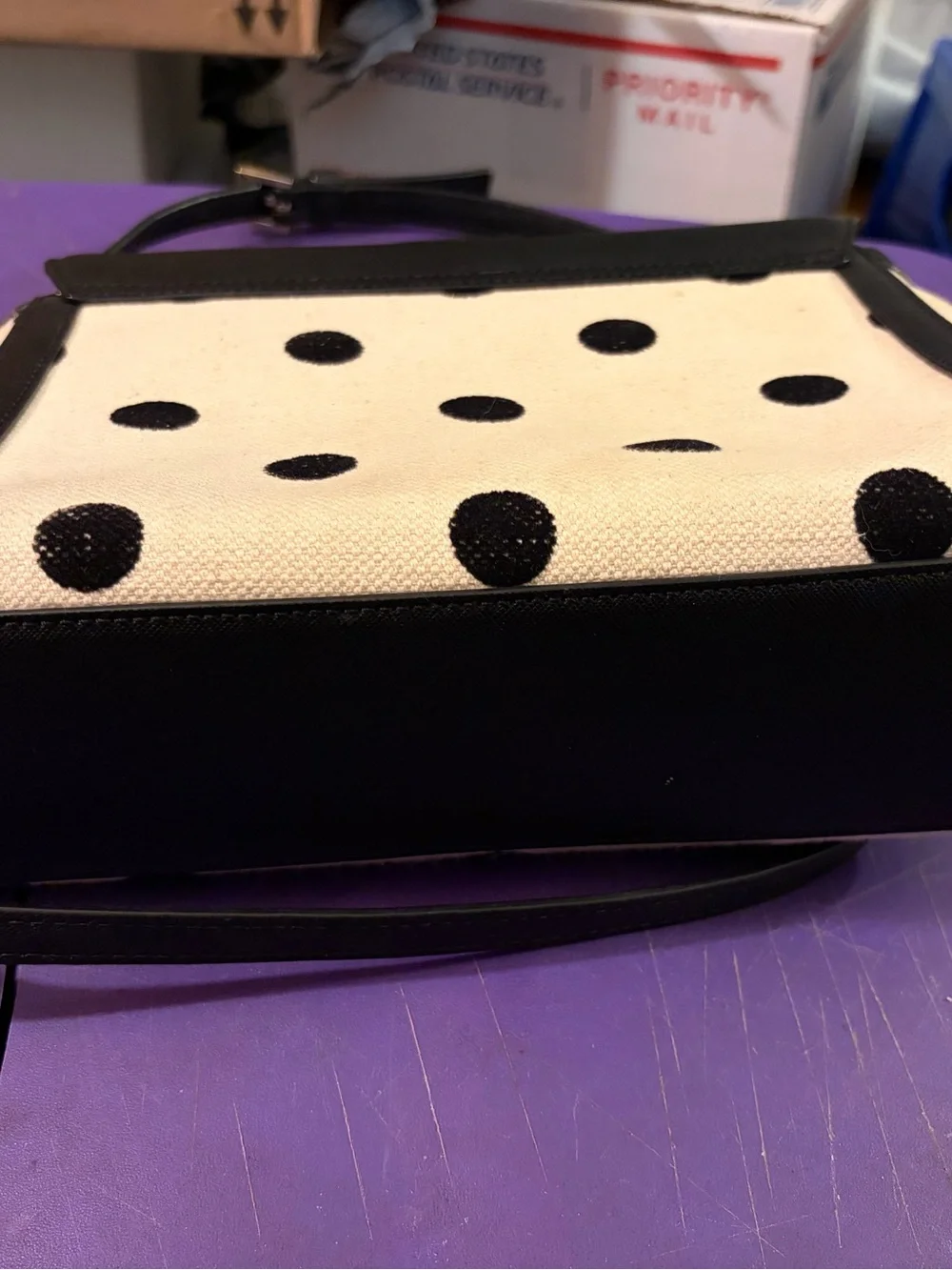 Kate Spade New York Black White Polka Dot Satchel Top Handle Snap Crossbody